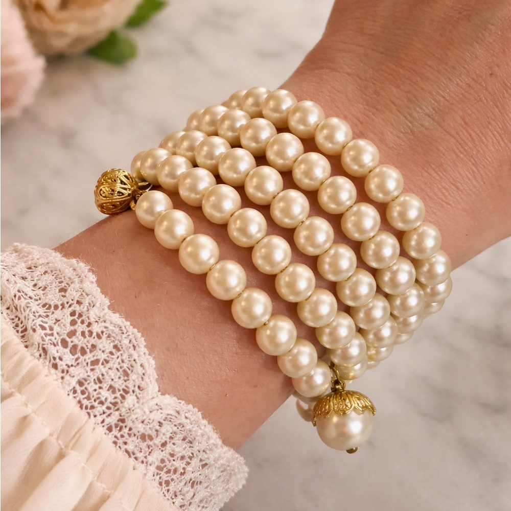 Vintage Faux Pearl Multi-Strand Wrap Bracelet